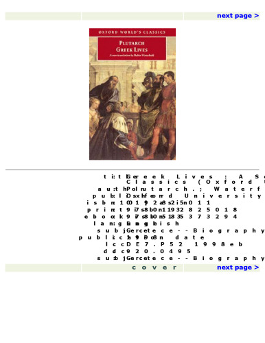 Plutarch: Greek Lives: A Selection of Nine Greek Lives