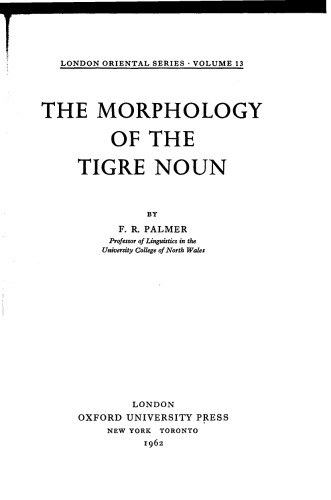The Morphology of the Tigre Noun