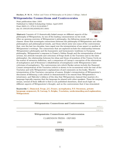 Wittgenstein: Connections and Controversies