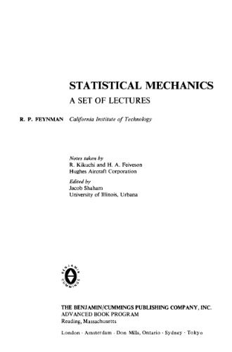 Statistical Mechanics: A Set of Lectures (Advanced Book Classics)