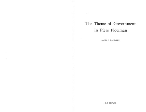 The Theme of Government in Piers Plowman (Piers Plowman Studies)