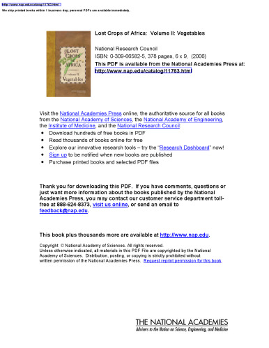 Lost Crops of Africa: Volume II: Vegetables (Lost Crops of Africa)