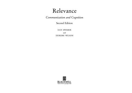 Relevance: Communication and Cognition