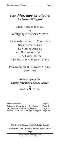 The Marriage of Figaro the Opera Journeys Mini Guide Series