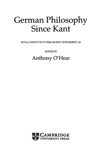 German Philosophy since Kant (Royal Institute of Philosophy Supplements)