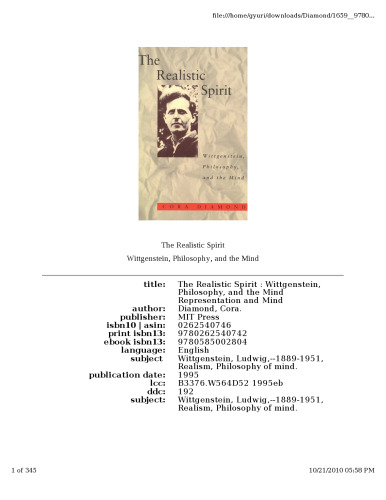 The Realistic Spirit: Wittgenstein, Philosophy, and the Mind