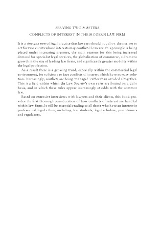 Serving Two Masters: Conflicts of Interest in the Modern Law Firm (Onati International Series in Law & Society)