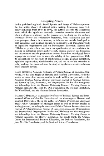 Delegating Powers: A Transaction Cost Politics Approach to Policy Making under Separate Powers (Political Economy of Institutions and Decisions)