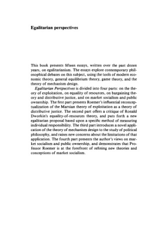 Egalitarian Perspectives: Essays in Philosophical Economics