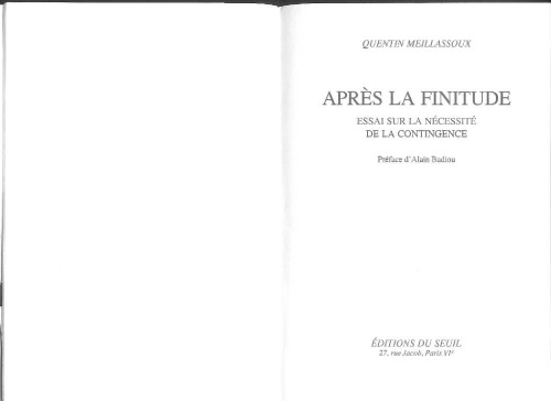 Après la finitude : Essai sur la nécessité de la contingence