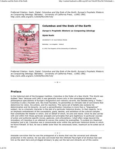 Columbus and the Ends of the Earth: Europe's Prophetic Rhetoric as Conquering Ideology