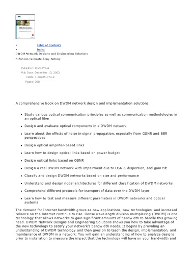 DWDM network designs and engineering solutions