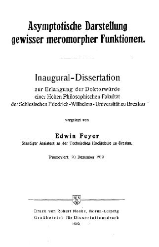 Asymptotische Darstellung gewisser meromorpher Funktionen