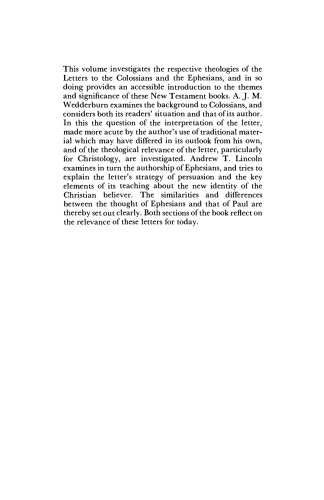 The Theology of the Later Pauline Letters (New Testament Theology)