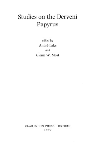 Studies on the Derveni Papyrus