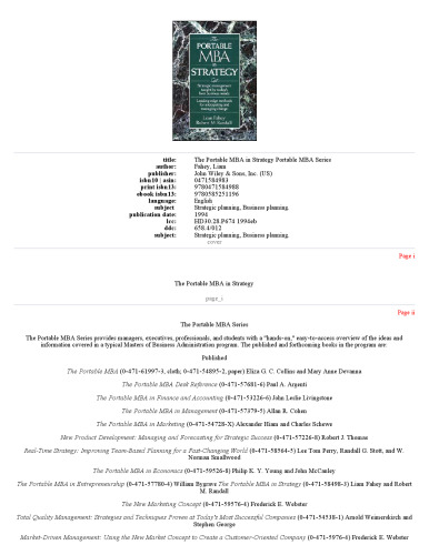 The Portable MBA in Strategy (Portable MBA Series)