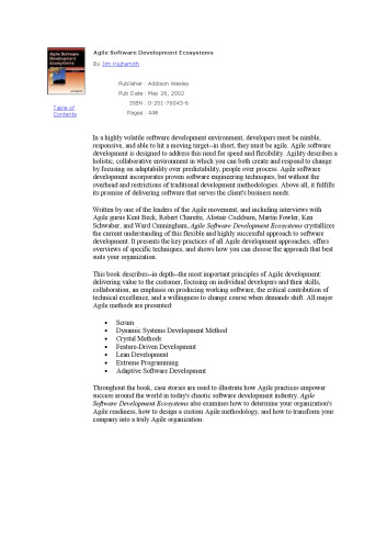 Agile Software Development Ecosystems