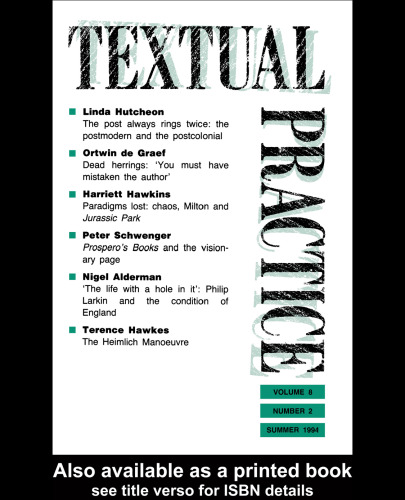 Textual Practice: Journal, Volume 8, Number 2 (Textual Practice)
