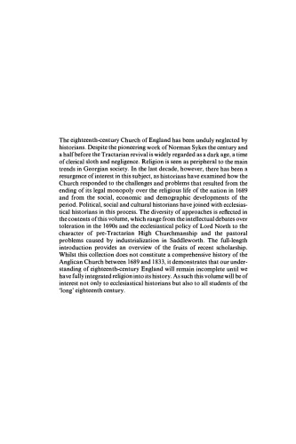 The Church of England c.1689-c.1833: From Toleration to Tractarianism