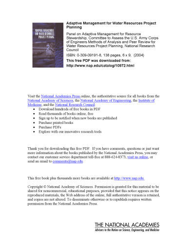 Adaptive Management For Water Resources Project Planning