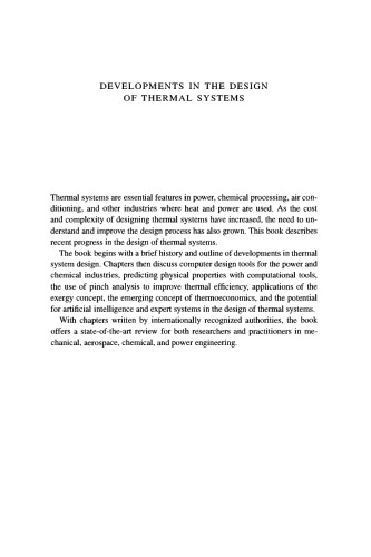 Developments in the Design of Thermal Systems