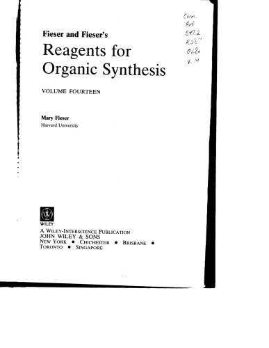 Fieser And Fieser's Reagents for Organic Synthesis (Volume 14)