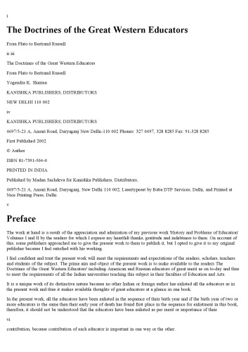 The Doctrines of the Great Western Educators ; From Plato to Bertrand Russell