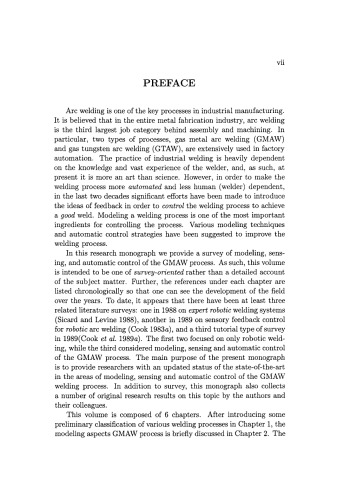 Modeling, Sensing and Control of Gas Metal Arc Welding