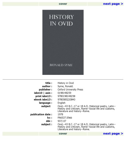 History in Ovid (Oxford University Press Academic Monograph Reprints)