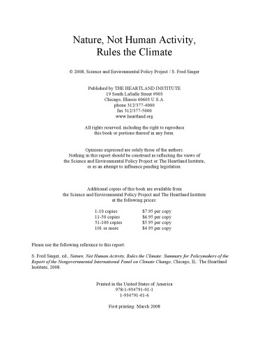 Nature, Not Human Activity, Rules the Climate: The Summary for Policymakers of the Report of the Nongovernmental International Panel on Climate Change (NIPCC)