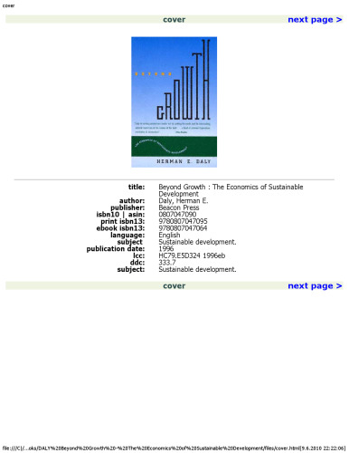 Beyond Growth: The Economics of Sustainable Development