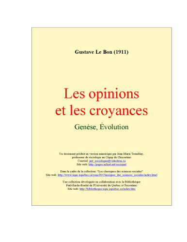 Les opinions et les croyances: Genèse - évolution (French Edition)