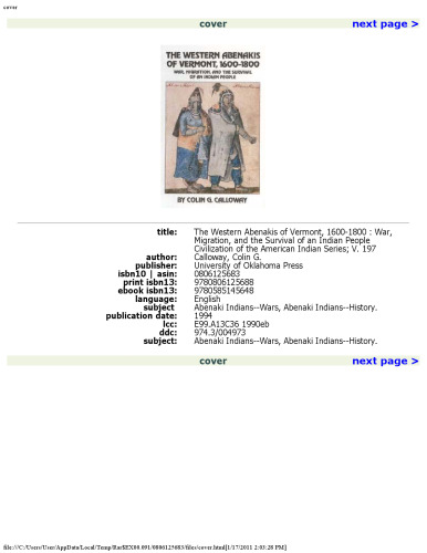 The Western Abenakis of Vermont, 1600-1800: War, Migration, and the Survival of an Indian People (Civilization of the American Indian)