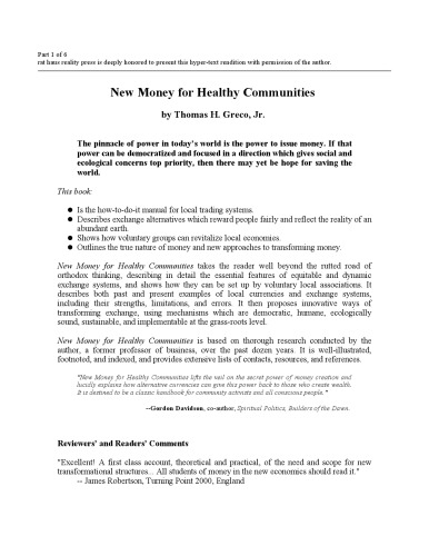 New Money for Healthy Communities