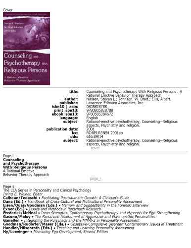 Counseling and Psychotherapy With Religious Persons: A Rational Emotive Behavior Therapy Approach (Personality & Clinical Psychology)