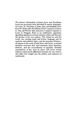 The Fictions of James Joyce and Wyndham Lewis: Monsters of Nature and Design