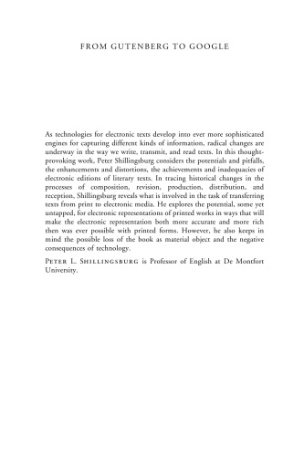 From Gutenberg to Google: Electronic Representations of Literary Texts