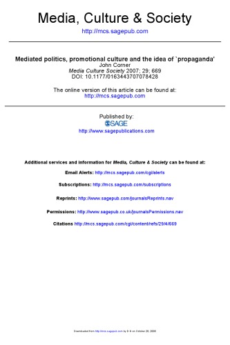 Mediated politics, promotional culture and the idea of ‘propaganda