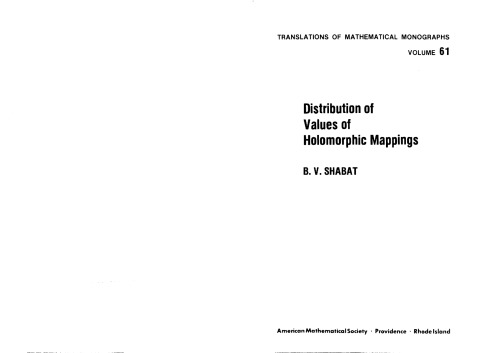 Distribution of Values of Holomorphic Mappings (Translations of Mathematical Monographs)