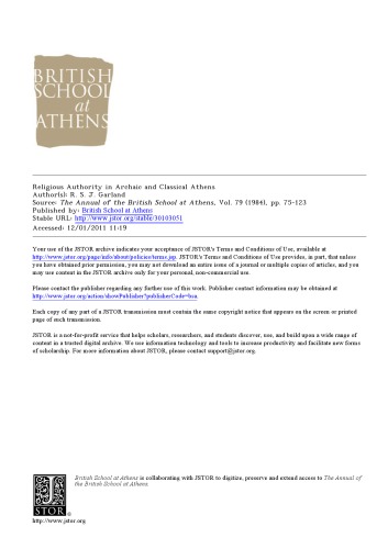 Religious Authority in Archaic and Classical Athens