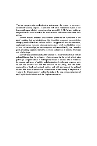 Locality and Polity: A Study of Warwickshire Landed Society, 1401-1499