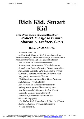 Rich Dad's Rich Kid, Smart Kid: Giving Your Children a Financial Headstart
