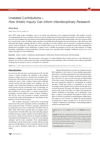 Unstated Contributions – How Artistic Inquiry Can Inform Interdisciplinary Research