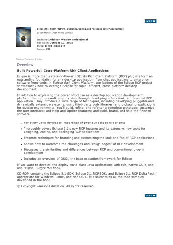 Eclipse Rich Client Platform: Designing, Coding, and Packaging Java Applications