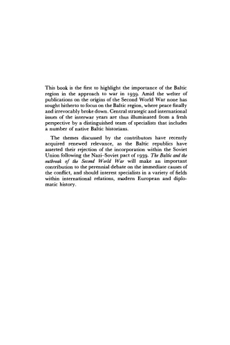 The Baltic and the Outbreak of the Second World War