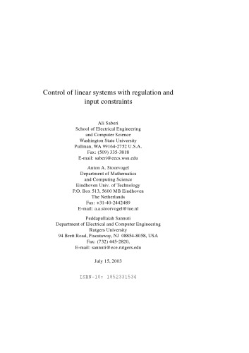 Control of Linear Systems with Regulation and Input Constraints (Communications and Control Engineering)