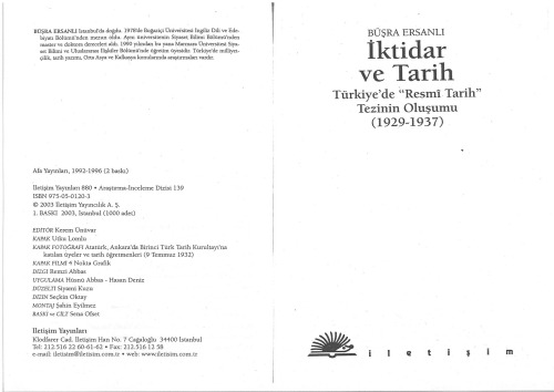 İktidar ve Tarih: Türkiye'de ''Resmı Tarih'' Tezinin Oluşumu (1929-1937)