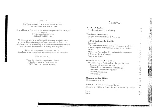 The Politics Of Aesthetics: The Distribution of the Sensible