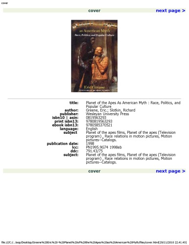 Planet of the Apes as American Myth: Race, Politics, and Popular Culture