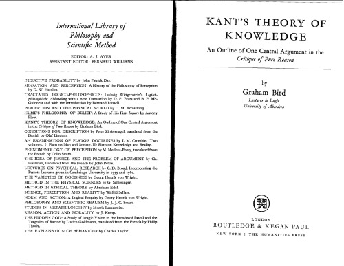 Kant's theory of knowledge;: An outline of one central argument in the Critique of pure reason